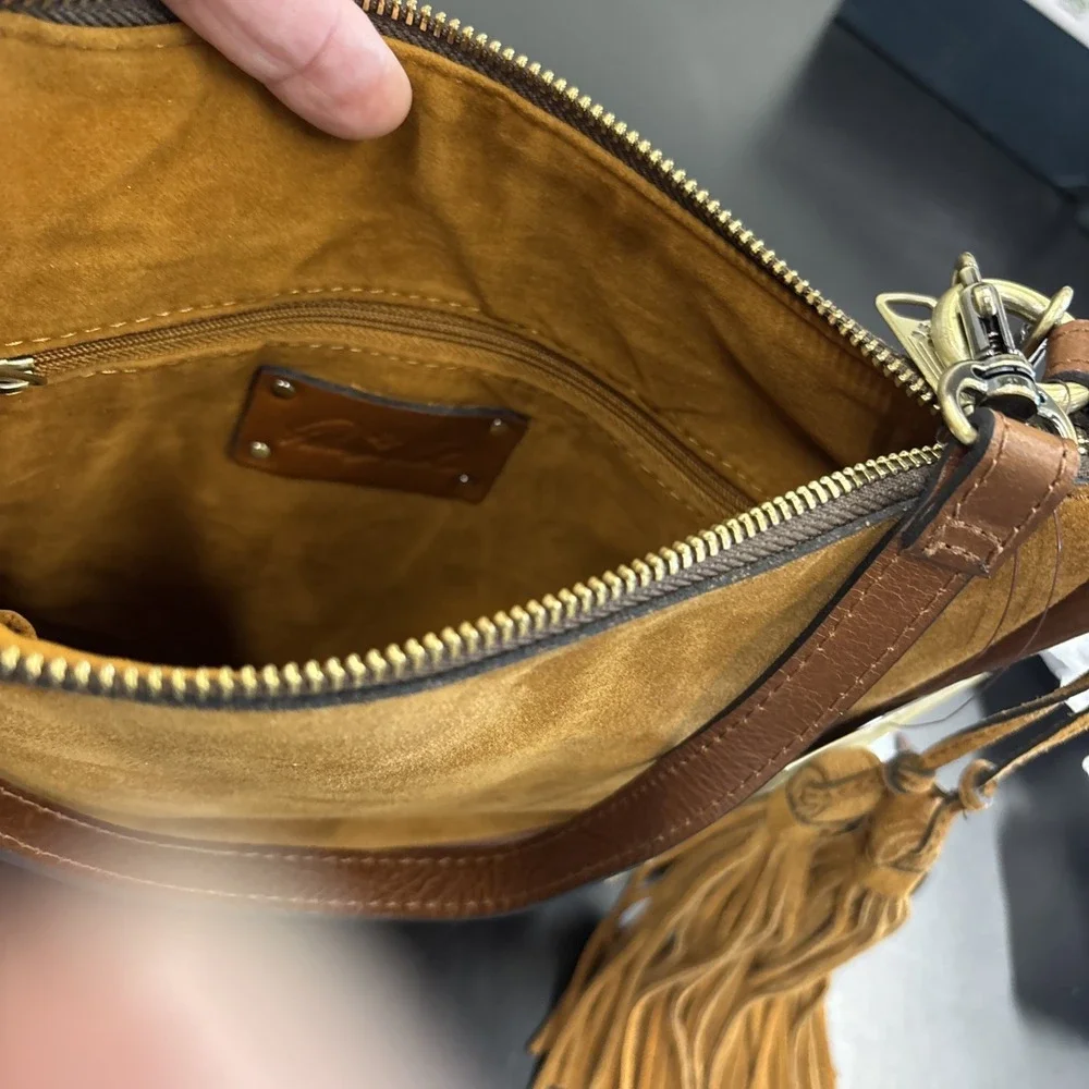 Patricia Nash Cresent  Medium Leather‎ Shoulder Bag Cognac With Tassels NWT New